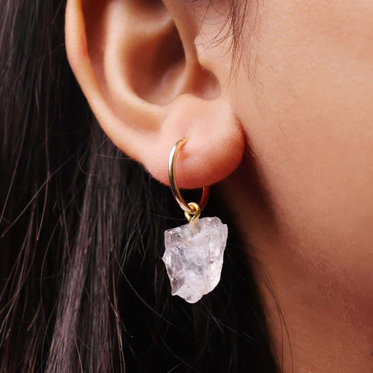 Clear Quartz Raw Hoop Earring