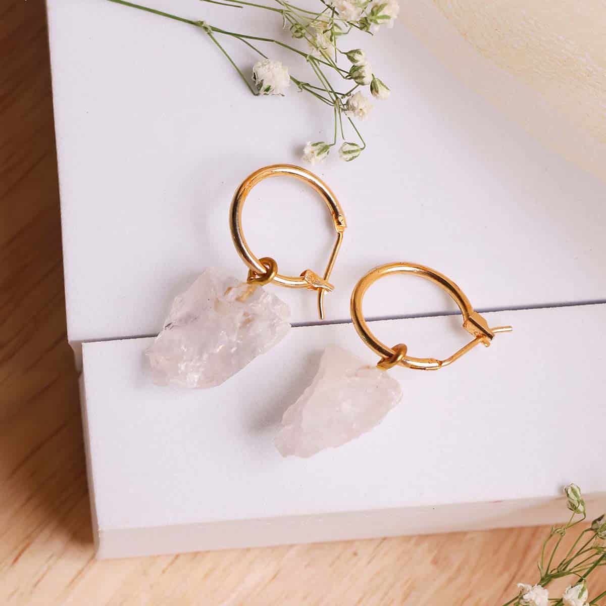 Clear Quartz Raw Hoop Earring