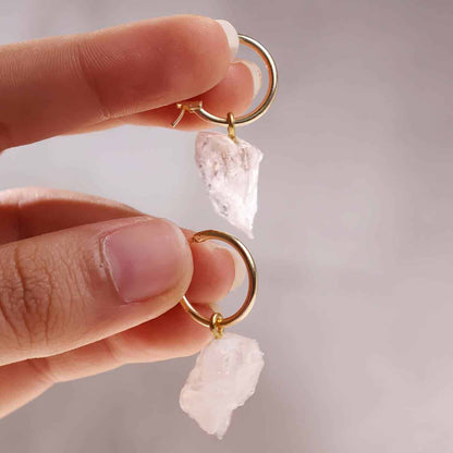 Clear Quartz Raw Hoop Earring