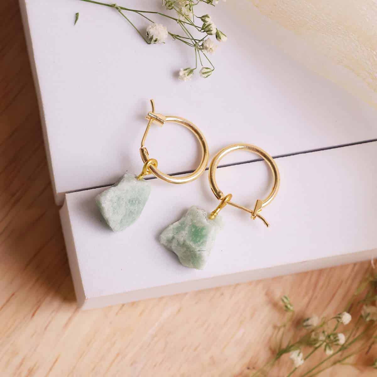 Green Aventurine Raw Hoop Earring