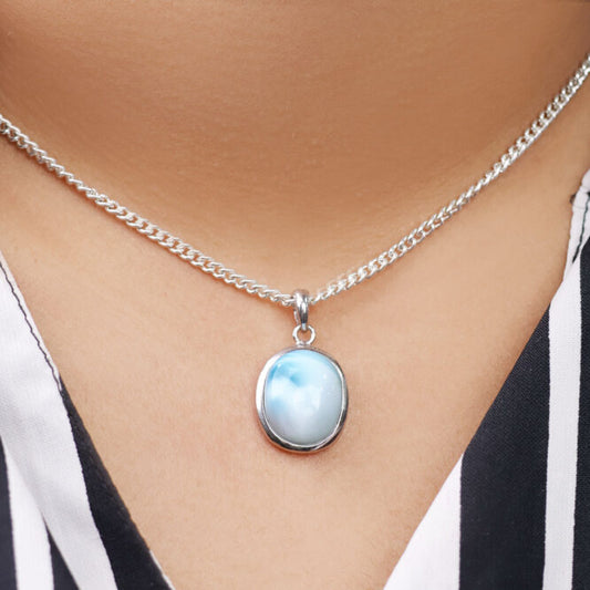 Larimar Oval Sterling Silver 925 Pendant