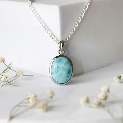 Larimar Oval Sterling Silver 925 Pendant
