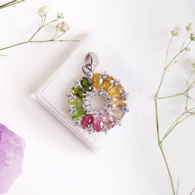 Multi-Tourmaline Pendant In Silver