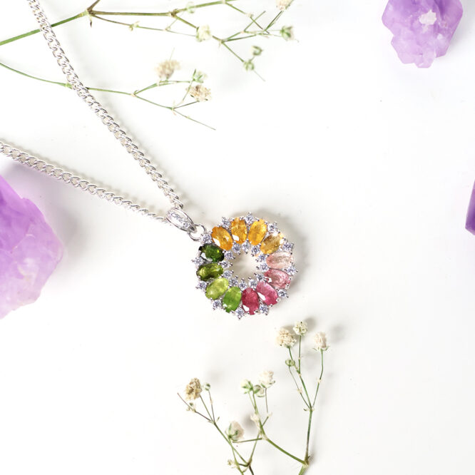 Multi-Tourmaline Pendant In Silver