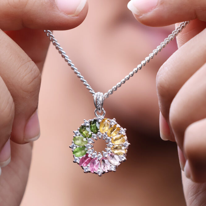 Multi-Tourmaline Pendant In Silver