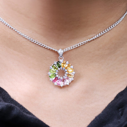 Multi-Tourmaline Pendant In Silver
