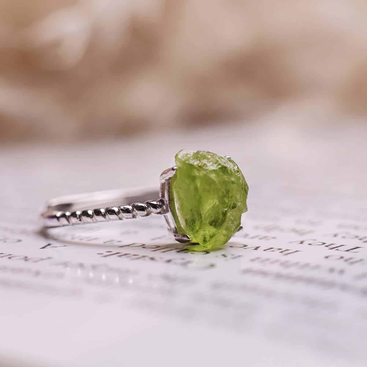 Peridot Raw In Silver Ring