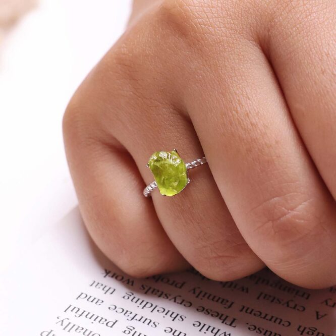 Peridot Raw In Silver Ring