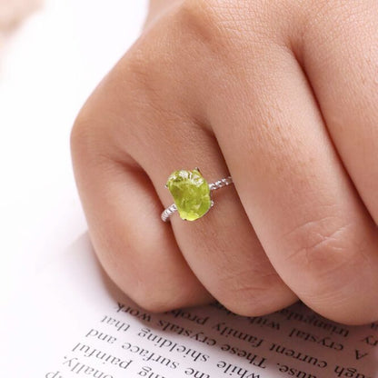 Peridot Raw In Silver Ring