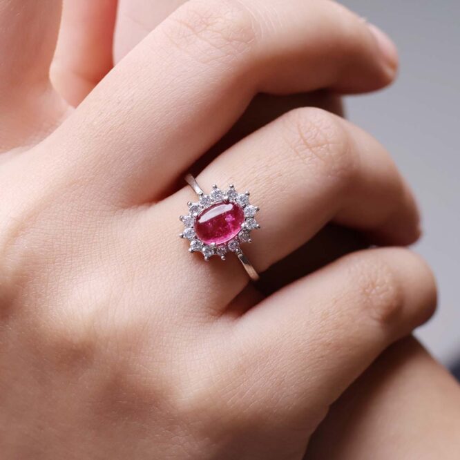 Pink Tourmaline Oval Ring In Silver