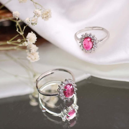 Pink Tourmaline Oval Ring In Silver