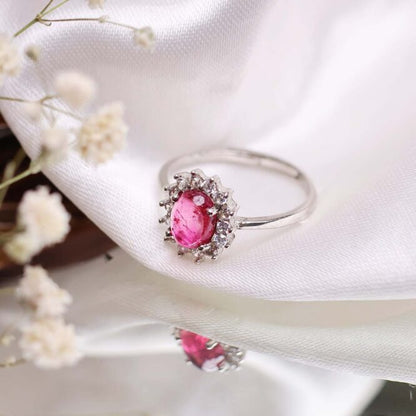 Pink Tourmaline Oval Ring In Silver