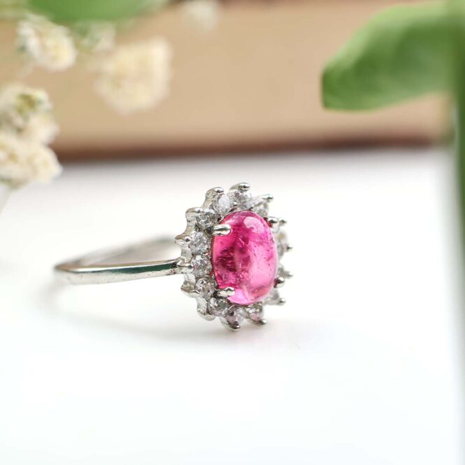 Pink Tourmaline Oval Ring In Silver