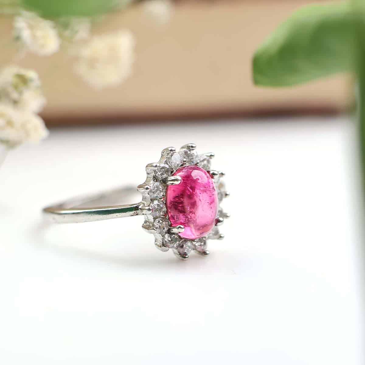 Pink Tourmaline Oval Ring In Silver