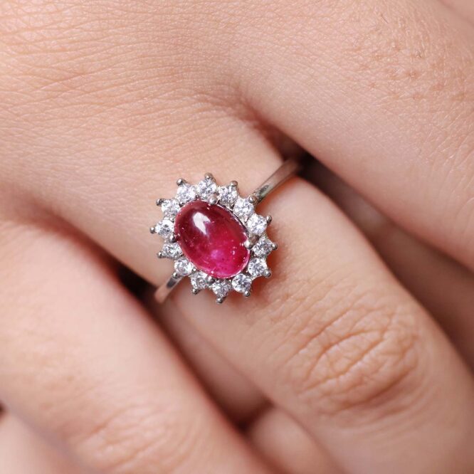 Pink Tourmaline Oval Ring In Silver