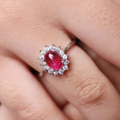 Pink Tourmaline Oval Ring In Silver
