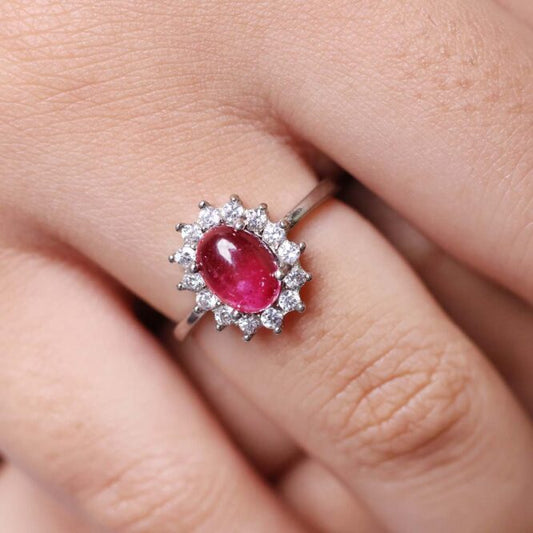 Pink Tourmaline Oval Ring In Silver