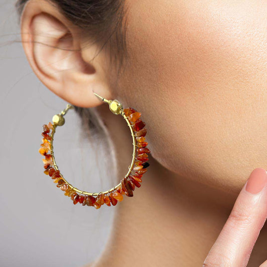 Red Carnelian Chips Huggie Hoops Earring
