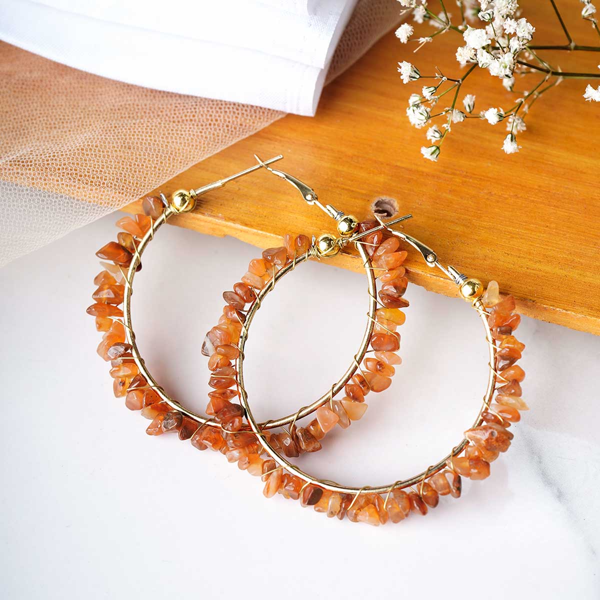 Red Carnelian Chips Huggie Hoops Earring