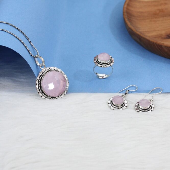 Rose Quartz Crystal Jewellery Combo Set
