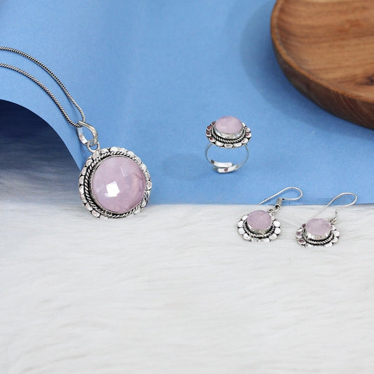 Rose Quartz Crystal Jewellery Combo Set