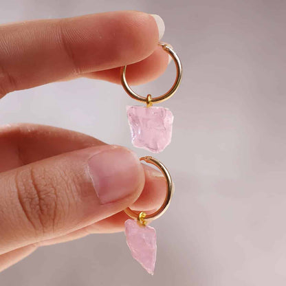Rose Quartz Raw Hoop Earring