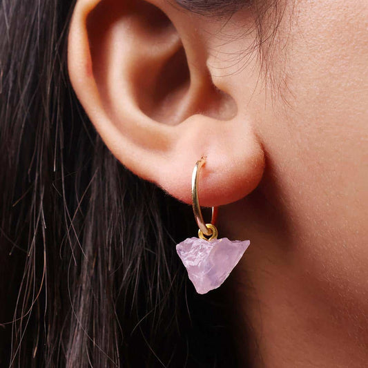 Rose Quartz Raw Hoop Earring