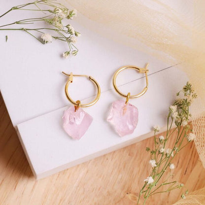 Rose Quartz Raw Hoop Earring