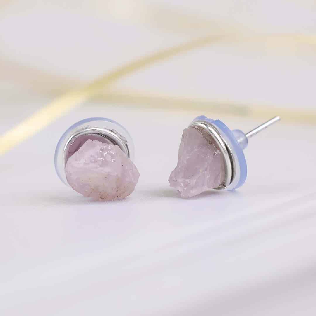 Rose Quartz Raw Stud Earrings