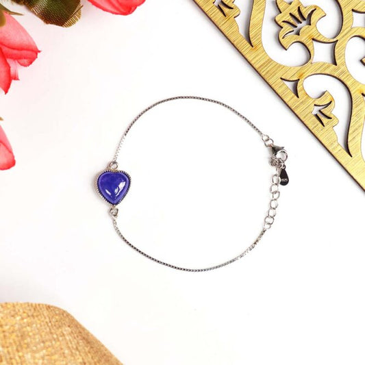 Tanzanite Heart Sterling Silver 925 Chain Bracelet