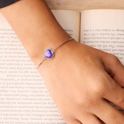 Tanzanite Heart Sterling Silver 925 Chain Bracelet