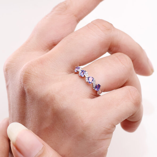 Tanzanite Ring In Four Stone, 925 Sterling Silver