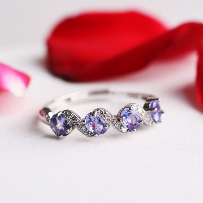 Tanzanite Ring In Four Stone, 925 Sterling Silver