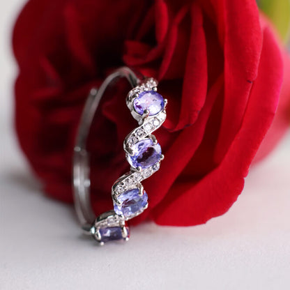 Tanzanite Ring In Four Stone, 925 Sterling Silver
