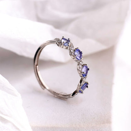 Tanzanite Ring In Four Stone, 925 Sterling Silver