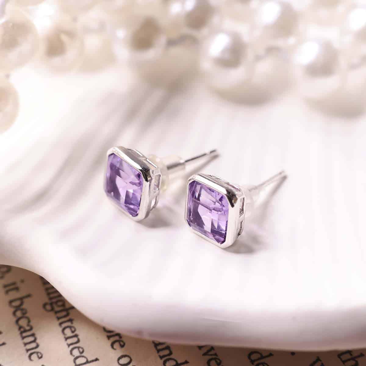 Amethyst Square Shape Stud Earring