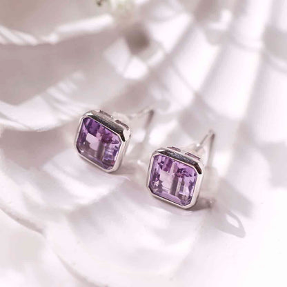 Amethyst Square Shape Stud Earring