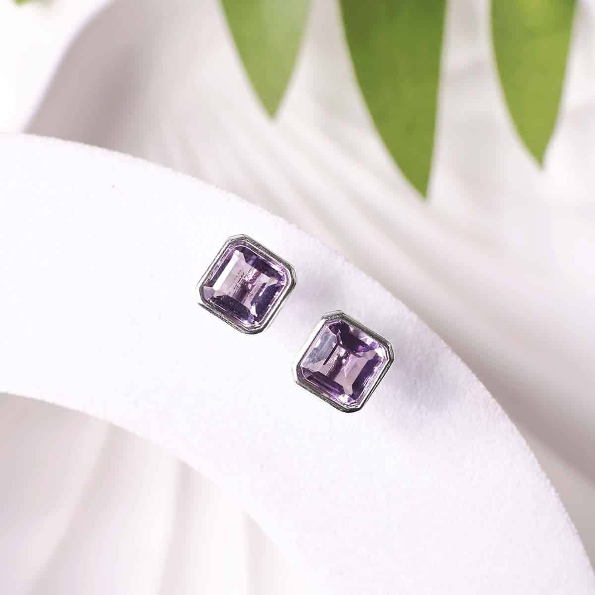 Amethyst Square Shape Stud Earring
