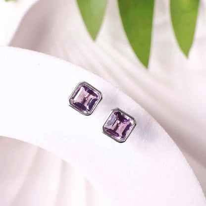 Amethyst Square Shape Stud Earring