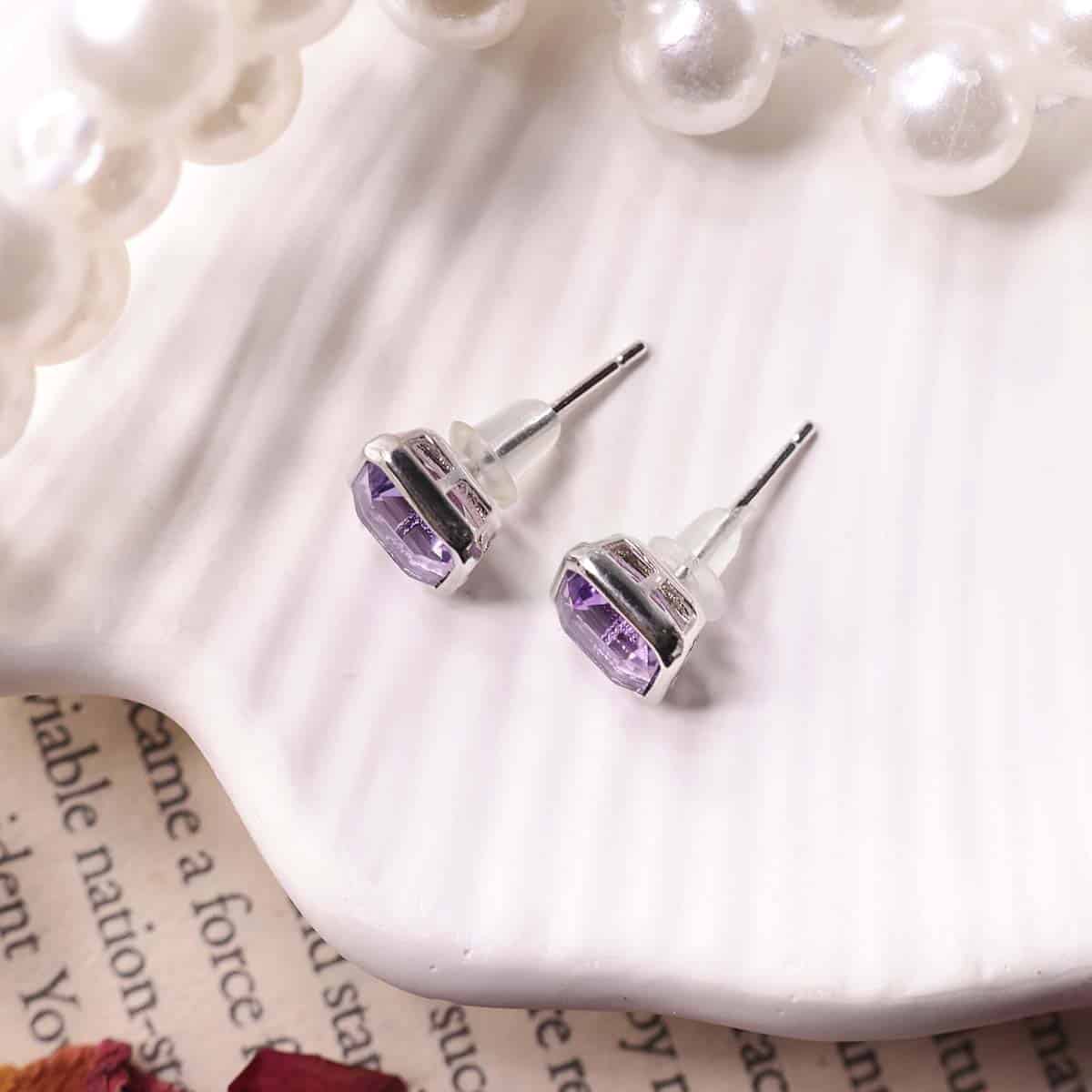 Amethyst Square Shape Stud Earring