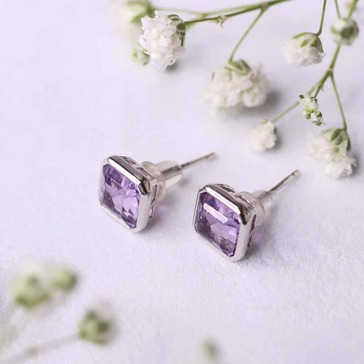 Amethyst Square Shape Stud Earring