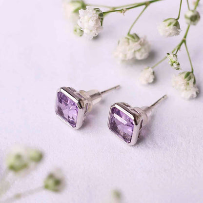 Amethyst Square Shape Stud Earring