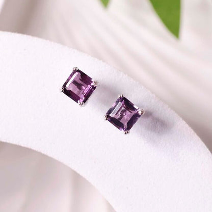Amethyst Stud Earring Silver