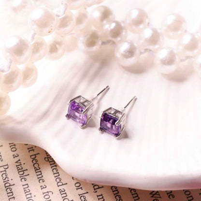 Amethyst Stud Earring Silver