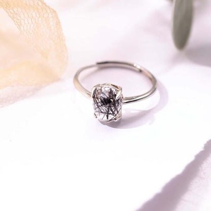Black Rutile Silver Ring