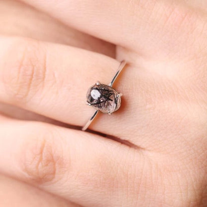 Black Rutile Silver Ring