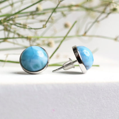Larimar Stud Big Earrings in Silver