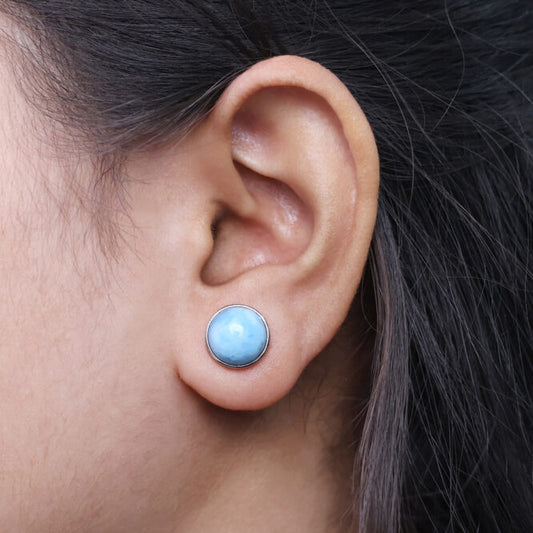 Larimar Stud Big Earrings in Silver