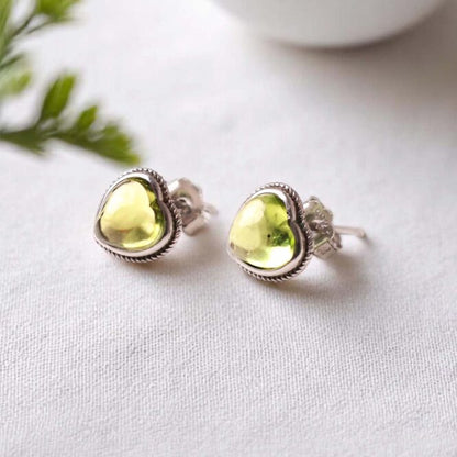 Peridot Heart Sterling Silver 925 Stud Earring