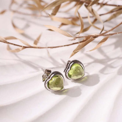Peridot Heart Sterling Silver 925 Stud Earring